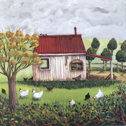 Lizzy Newcomb - 'The Old Packing Shed' </br>
55.8 x 55.8cm | Framed, whitewashed timber | acrylic, watercolour, ink | $880
