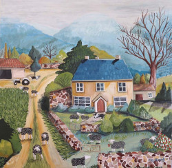 Lizzy Newcomb - 'Who Left the Gate Open' </br>
55.8 x 55.8cm | Framed, whitewashed timber | acrylic, watercolour, ink | $880