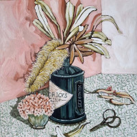 Emily Day - 'Crafted by Hand' </br>
65 x 65cm (incl. framing) | Acrylic on stretched canvas | Victorian ash box frame | $1700