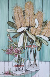 Emily Day - 'These Walls Have Ears' </br>
65 x 95cm (incl. framing) | Acrylic on stretched canvas | Victorian ash box frame | $2100