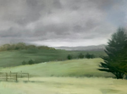 Romany Mollison - 'The Ridge' 2021</br>
102 x 76cm | Oil on canvas | float framed in charcoal-stained oak | $2725